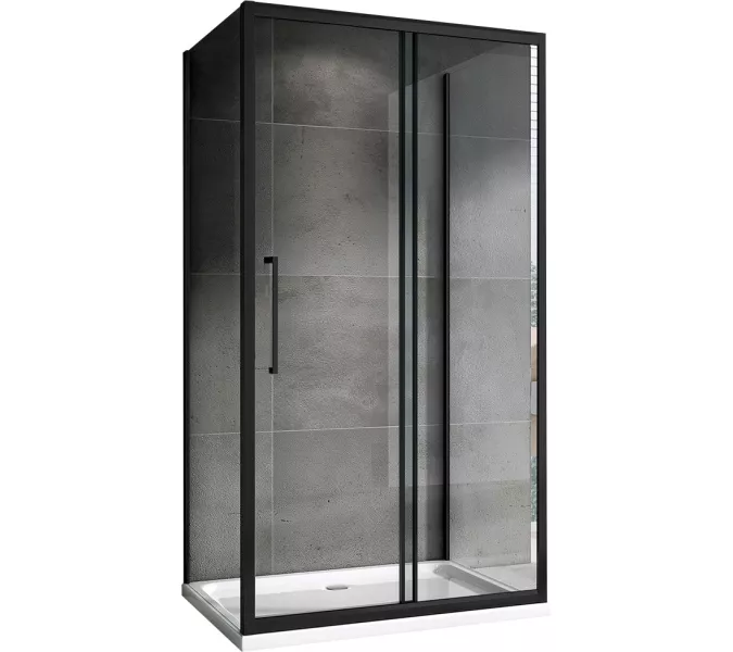 Душевой уголок ABBER Schwarzer Diamant AG30100BH-S100B-S100B пристенный, Цвет стекла: прозрачное, Цвет профиля: Черный, Монтаж: Пристенный, Выбрать размер: 100х100