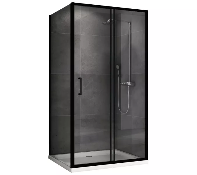 Душевой уголок ABBER Schwarzer Diamant прозрачное/черный , в угол, Цвет стекла: прозрачное, Цвет профиля: Черный, Выбрать размер: 140х100