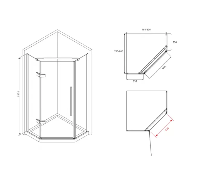 Душевой уголок ABBER Ewiges Wasser трапеция , матовое стекло, Цвет стекла: матовое, Цвет профиля: Хром, Выбрать размер: 80х80, изображение 6