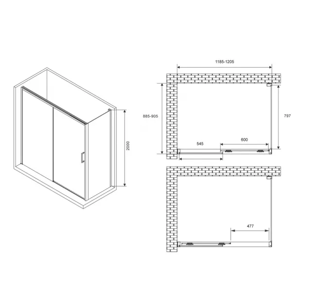 Душевой уголок ABBER Komfort прозрачное,  профиль хром, Цвет стекла: прозрачное, Цвет профиля: Хром, Выбрать размер: 120х90, изображение 2