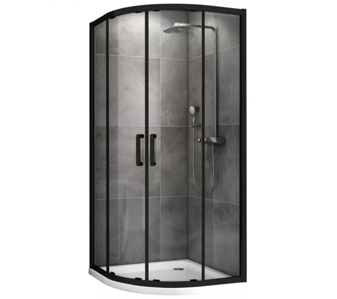 Душевой уголок ABBER Schwarzer Diamant трапеция, прозрачное/черный, Цвет стекла: прозрачное, Цвет профиля: Черный, Выбрать размер: 80х80