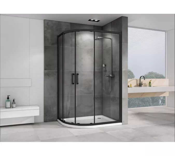 Душевой уголок ABBER Schwarzer Diamant асимметричный, прозрачное/черный, Цвет стекла: прозрачное, Цвет профиля: Черный, Выбрать размер: 110х80, изображение 2