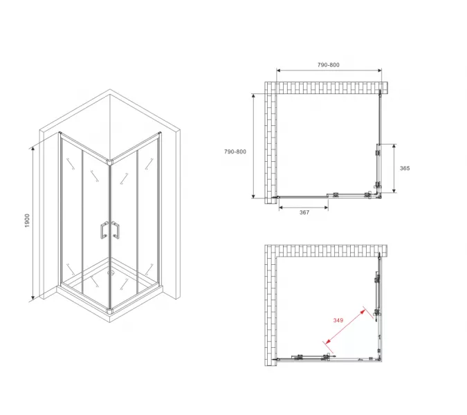Душевой уголок ABBER Schwarzer Diamant квадрат , прозрачное/хром, Цвет стекла: прозрачное, Цвет профиля: Хром, Выбрать размер: 80х80, изображение 4