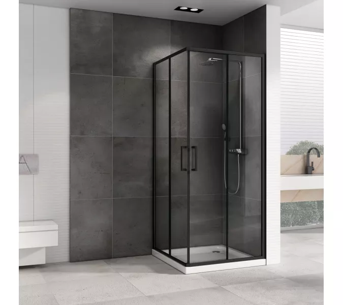 Душевой уголок ABBER Schwarzer Diamant квадрат, прозрачное/черный, Цвет стекла: прозрачное, Цвет профиля: Черный, Выбрать размер: 80х80, изображение 2