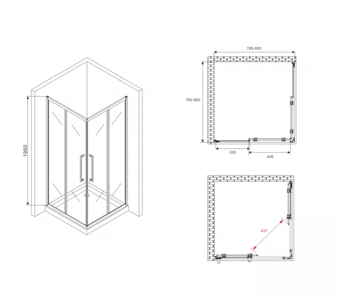 Душевой уголок ABBER Schwarzer Diamant квадрат , тонированное/черный, Цвет стекла: тонированное, Цвет профиля: Черный, Выбрать размер: 80х80, изображение 5