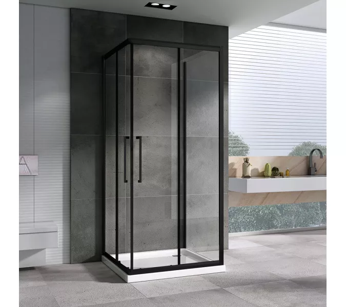 Душевой уголок ABBER Schwarzer Diamant квадрат , пристенный , прозрачное/черный, Цвет стекла: прозрачное, Цвет профиля: Черный, Выбрать размер: 80х80, изображение 2