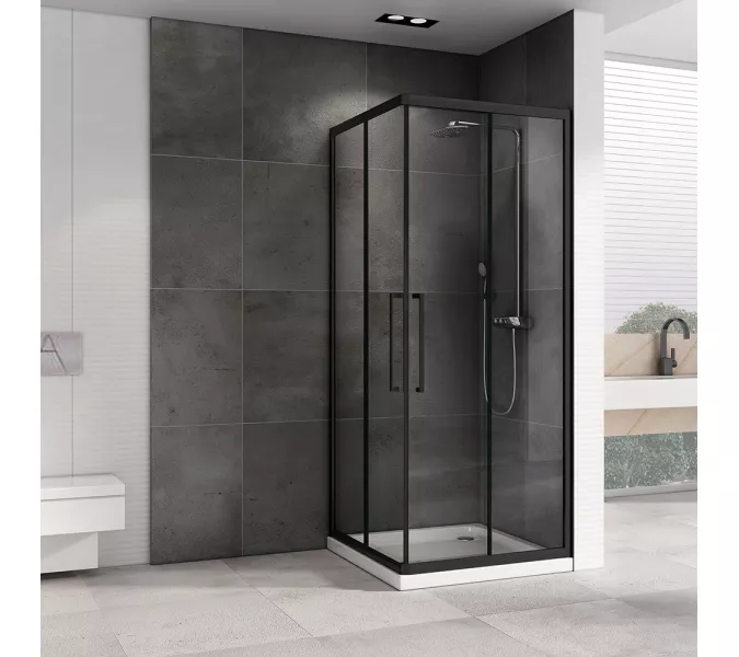 Душевой уголок ABBER Schwarzer Diamant квадрат , прозрачное/черный, Цвет стекла: прозрачное, Цвет профиля: Черный, Выбрать размер: 80х80, изображение 2