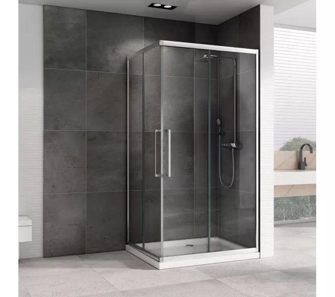 Душевой уголок ABBER Schwarzer Diamant прямоугольный , прозрачное/хром, Цвет стекла: прозрачное, Цвет профиля: Хром, Выбрать размер: 120х80, изображение 2