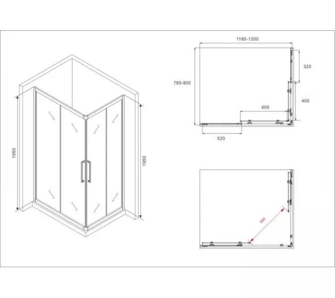 Душевой уголок ABBER Schwarzer Diamant прямоугольный , прозрачное/хром, Цвет стекла: прозрачное, Цвет профиля: Хром, Выбрать размер: 120х80, изображение 5