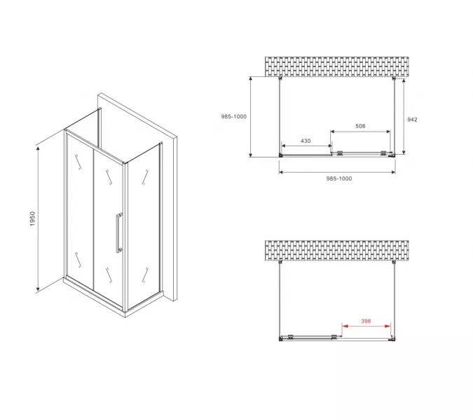 Душевой уголок ABBER Schwarzer Diamant AG30100BH-S100B-S100B пристенный, Цвет стекла: прозрачное, Цвет профиля: Черный, Монтаж: Пристенный, Выбрать размер: 100х100, изображение 5