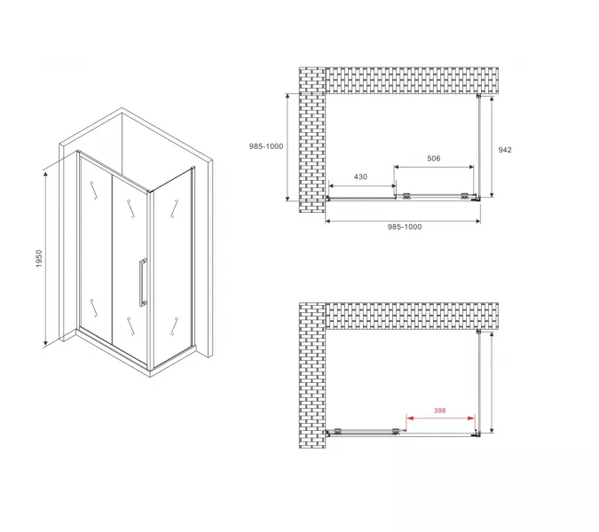 Душевой уголок ABBER Schwarzer Diamant AG30100BH-S100B  в угол, Цвет стекла: прозрачное, Цвет профиля: Черный, Монтаж: В угол, Выбрать размер: 100х100, изображение 5