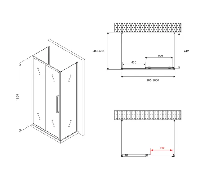 Душевой уголок ABBER Schwarzer Diamant прямоугольный , пристенный , прозрачное/черный, Цвет стекла: прозрачное, Цвет профиля: Черный, Выбрать размер: 100х50, изображение 5