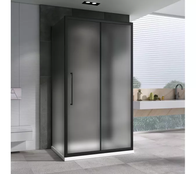 Душевой уголок ABBER Schwarzer Diamant AG30100BMH-S100BM-S100BM пристенный, Цвет стекла: матовое, Цвет профиля: Черный, Монтаж: Пристенный, Выбрать размер: 100х100, изображение 2