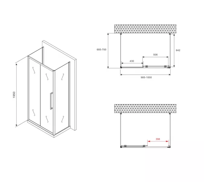 Душевой уголок ABBER Schwarzer Diamant прямоугольный , пристенный, матовое/черный, Цвет стекла: матовое, Цвет профиля: Черный, Выбрать размер: 100х70, изображение 5