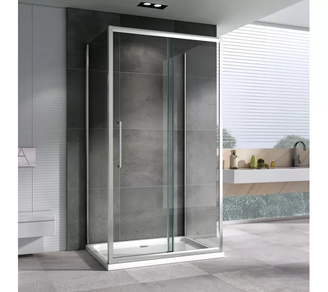 Душевой уголок ABBER Schwarzer Diamant AG30100H-S100-S100 пристенный, Цвет стекла: прозрачное, Цвет профиля: Хром, Монтаж: Пристенный, Выбрать размер: 100х100, изображение 2