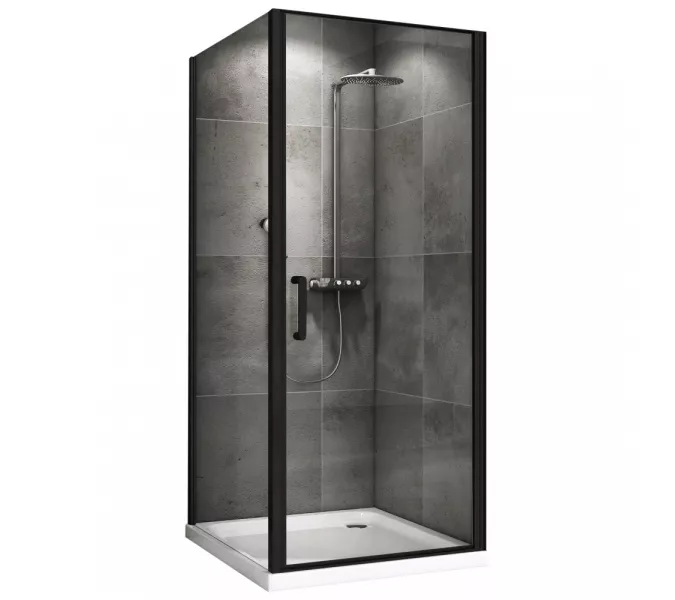 Душевой уголок ABBER Sonnenstrand  прозрачное/черный , в угол, Цвет стекла: прозрачное, Цвет профиля: Черный, Выбрать размер: 80х100