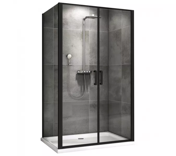 Душевой уголок ABBER Sonnenstrand  прозрачное/черный , в угол, Цвет стекла: прозрачное, Цвет профиля: Черный, Выбрать размер: 100х70