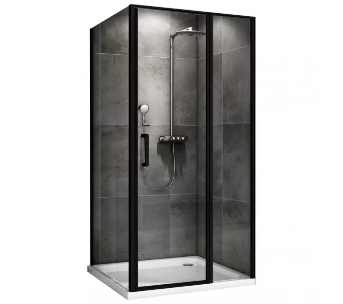 Душевой уголок ABBER Sonnenstrand  прозрачное/черный, в угол, Цвет стекла: прозрачное, Цвет профиля: Черный, Выбрать размер: 100х70