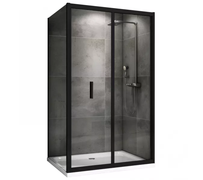 Душевой уголок ABBER Sonnenstrand  прозрачное/черный , в угол, Цвет стекла: прозрачное, Цвет профиля: Черный, Выбрать размер: 90х100