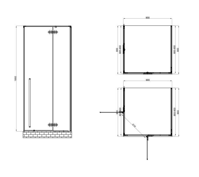 Душевой уголок ABBER Eins AG06099B  90х90, изображение 3
