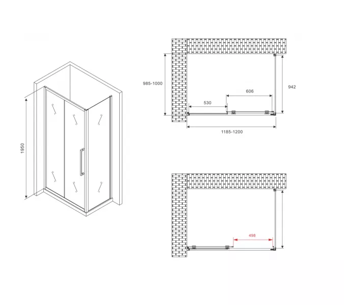 Душевой уголок ABBER Schwarzer Diamant матовое/хром , в угол, Цвет стекла: матовое, Цвет профиля: Хром, Монтаж: В угол, Выбрать размер: 120х100, изображение 5