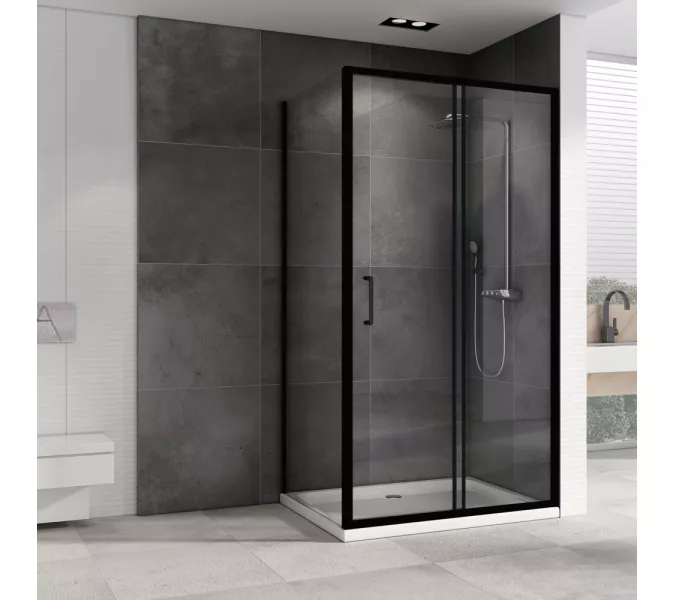Душевой уголок ABBER Schwarzer Diamant  прозрачное/черный , в угол, Цвет стекла: прозрачное, Цвет профиля: Черный, Выбрать размер: 130х100, изображение 2