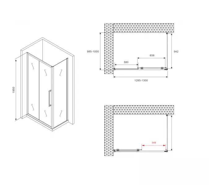 Душевой уголок ABBER Schwarzer Diamant   матовое/хром , в угол, Цвет стекла: матовое, Цвет профиля: Хром, Монтаж: В угол, Выбрать размер: 130х100, изображение 5