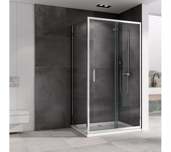 Душевой уголок ABBER Schwarzer Diamant  прозрачное/хром , в угол, Цвет стекла: прозрачное, Цвет профиля: Хром, Выбрать размер: 140х50, изображение 2