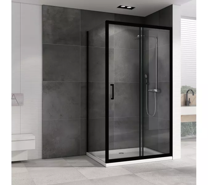 Душевой уголок ABBER Schwarzer Diamant  прозрачное/черный , в угол, Цвет стекла: прозрачное, Цвет профиля: Черный, Монтаж: В угол, Выбрать размер: 150х50, изображение 2