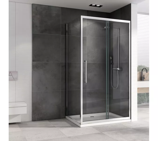 Душевой уголок ABBER Schwarzer Diamant  прозрачный/хром , в угол, Цвет стекла: прозрачное, Цвет профиля: Хром, Монтаж: В угол, Выбрать размер: 150х100, изображение 2