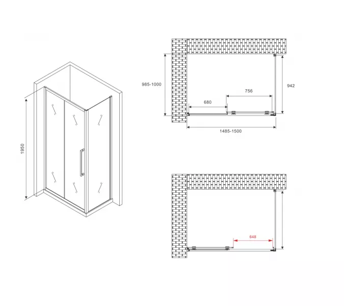 Душевой уголок ABBER Schwarzer Diamant  матовое/хром , в угол, Цвет стекла: матовое, Цвет профиля: Хром, Монтаж: В угол, Выбрать размер: 150х100, изображение 5
