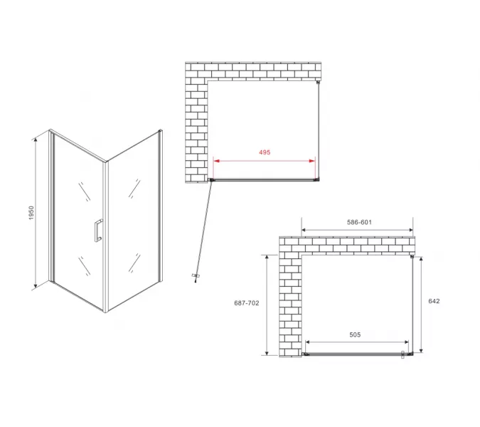 Душевой уголок ABBER Sonnenstrand  прозрачное/хром , в угол, Цвет стекла: прозрачное, Цвет профиля: Хром, Выбрать размер: 60х70, изображение 4