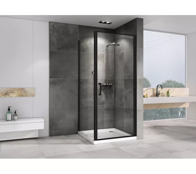 Душевой уголок ABBER Sonnenstrand  прозрачное/черный , в угол, Цвет стекла: прозрачное, Цвет профиля: Черный, Выбрать размер: 80х100, изображение 2