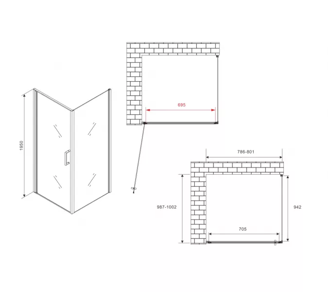 Душевой уголок ABBER Sonnenstrand  прозрачное/черный , в угол, Цвет стекла: прозрачное, Цвет профиля: Черный, Выбрать размер: 80х100, изображение 4