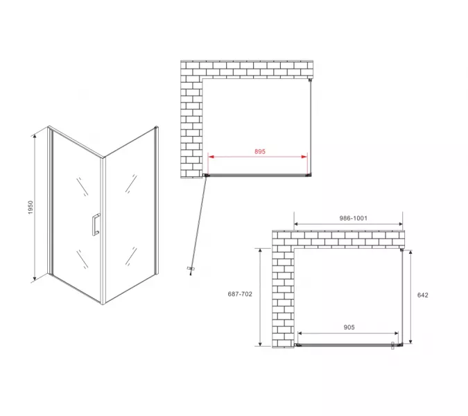 Душевой уголок ABBER Sonnenstrand  прозрачное/хром , в угол, Цвет стекла: прозрачное, Цвет профиля: Хром, Выбрать размер: 100х70, изображение 4