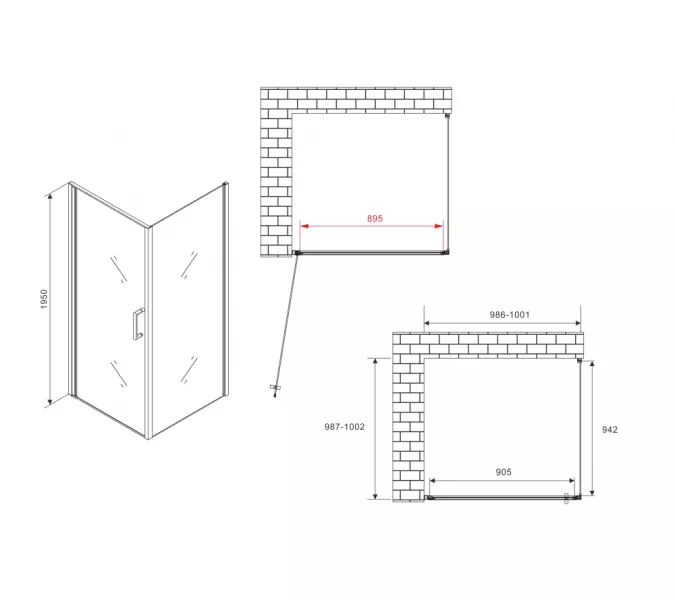 Душевой уголок ABBER Sonnenstrand  прозрачное/черный , в угол, Цвет стекла: прозрачное, Цвет профиля: Черный, Выбрать размер: 100х100, изображение 4