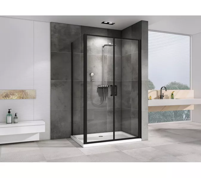 Душевой уголок ABBER Sonnenstrand  прозрачное/черный , в угол, Цвет стекла: прозрачное, Цвет профиля: Черный, Выбрать размер: 100х70, изображение 2