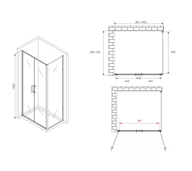 Душевой уголок ABBER Sonnenstrand  прозрачное/черный , в угол, Цвет стекла: прозрачное, Цвет профиля: Черный, Выбрать размер: 100х70, изображение 4
