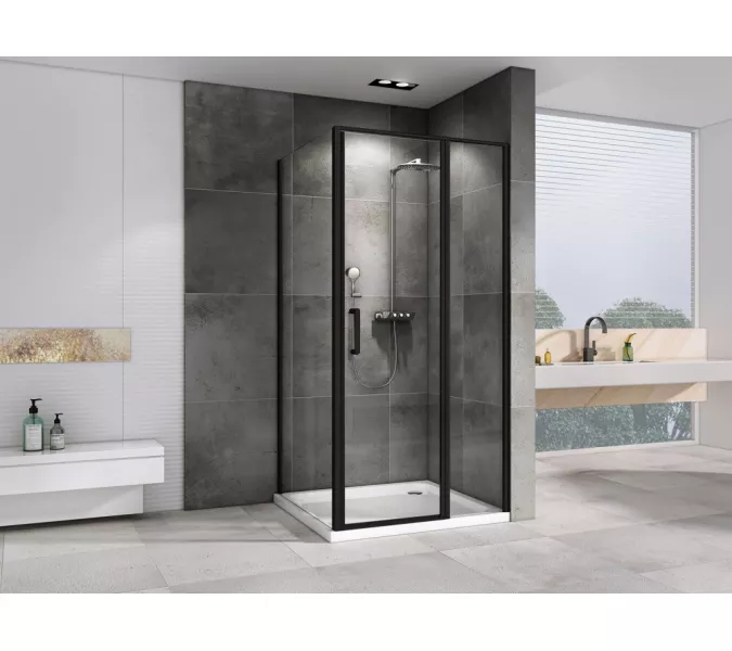 Душевой уголок ABBER Sonnenstrand  прозрачное/черный, в угол, Цвет стекла: прозрачное, Цвет профиля: Черный, Выбрать размер: 100х70, изображение 2