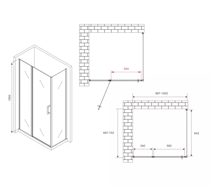 Душевой уголок ABBER Sonnenstrand  прозрачное/черный, в угол, Цвет стекла: прозрачное, Цвет профиля: Черный, Выбрать размер: 100х70, изображение 4