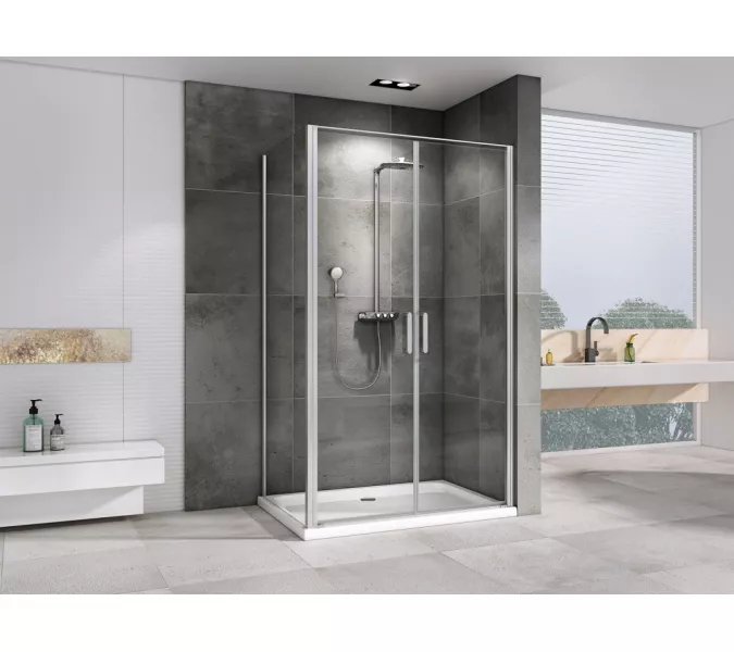 Душевой уголок ABBER Sonnenstrand  прозрачное/хром , в угол, Цвет стекла: прозрачное, Цвет профиля: Хром, Выбрать размер: 100х70, изображение 2