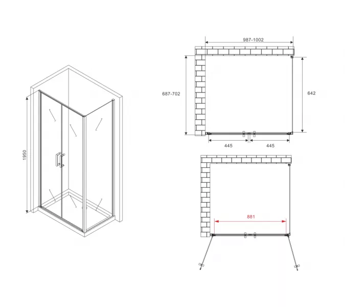 Душевой уголок ABBER Sonnenstrand  прозрачное/хром , в угол, Цвет стекла: прозрачное, Цвет профиля: Хром, Выбрать размер: 100х70, изображение 4