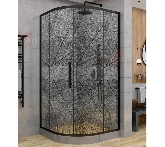 Душевое ограждение HB90 DTO четверть круга, Цвет стекла: с рисунком, Цвет профиля: Черный, Выбрать размер: 90х90