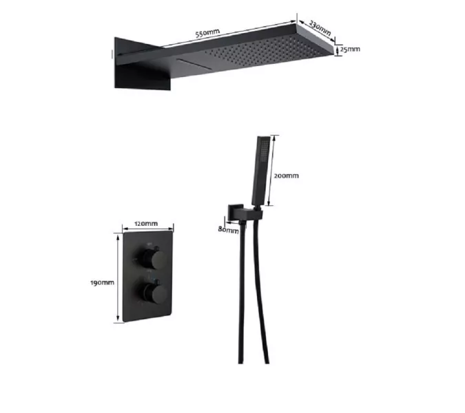 Душевая система ACWEN 80061B встраиваемая с термостатом , черный матовый, изображение 3