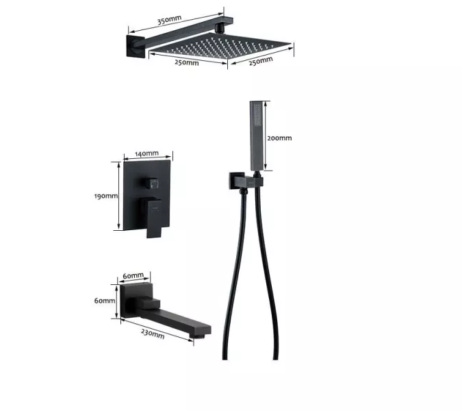 Душевая система ACWEN-80118B  встраиваемая с изливом , черный матовый, Выбрать цвет: Черный матовый, изображение 15