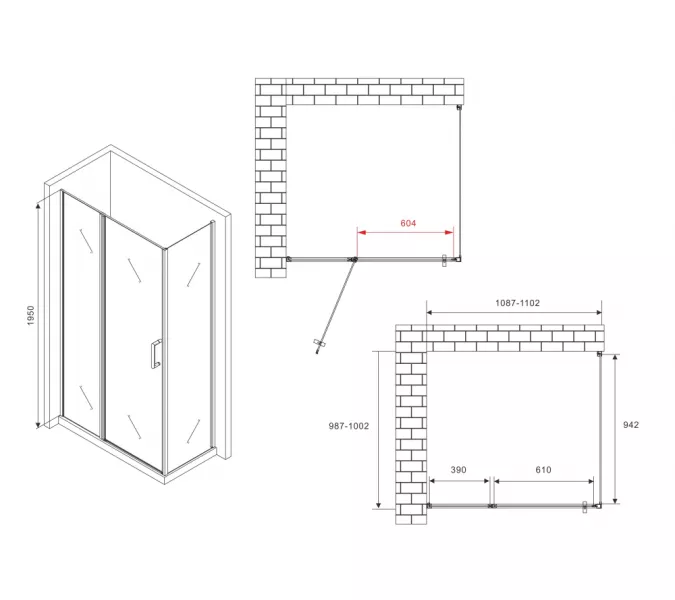 Душевой уголок ABBER Sonnenstrand  прозрачное/черный , в угол, Цвет стекла: прозрачное, Цвет профиля: Черный, Выбрать размер: 110х100, изображение 4