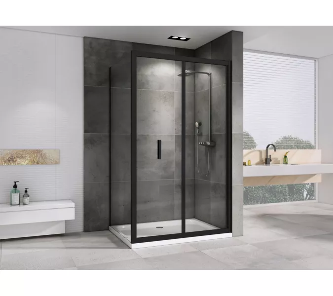 Душевой уголок ABBER Sonnenstrand  прозрачное/черный , в угол, Цвет стекла: прозрачное, Цвет профиля: Черный, Выбрать размер: 90х100, изображение 2