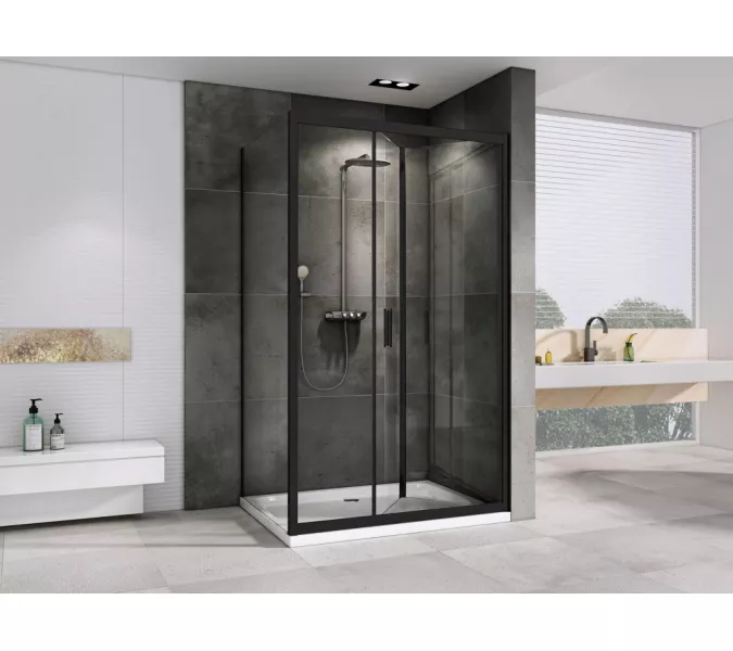Душевой уголок ABBER Sonnenstrand  прозрачное/черный , в угол, Цвет стекла: прозрачное, Цвет профиля: Черный, Выбрать размер: 90х100, изображение 3