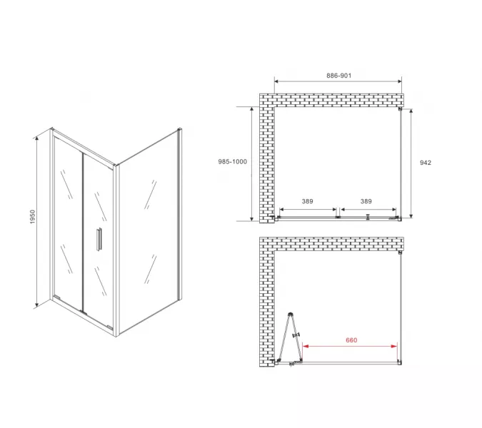 Душевой уголок ABBER Sonnenstrand  прозрачное/черный , в угол, Цвет стекла: прозрачное, Цвет профиля: Черный, Выбрать размер: 90х100, изображение 5