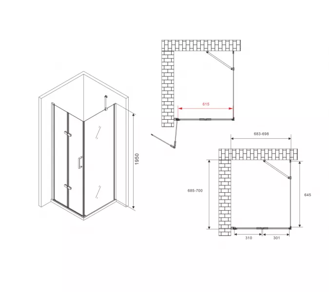 Душевой уголок ABBER Zart  прозрачное/хром , в угол, Цвет стекла: прозрачное, Цвет профиля: Хром, Выбрать размер: 70х70, изображение 3